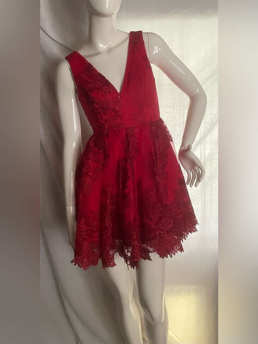 Dear Moon Red Lace Beaded Fit & Flare Party Cocktail Dress Size 1